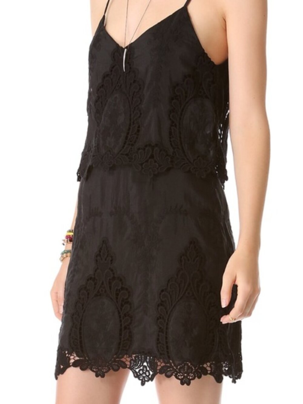Dolce Vita Jeralyn Embroidered Black Silk and Cotton Mini Dress Sz S